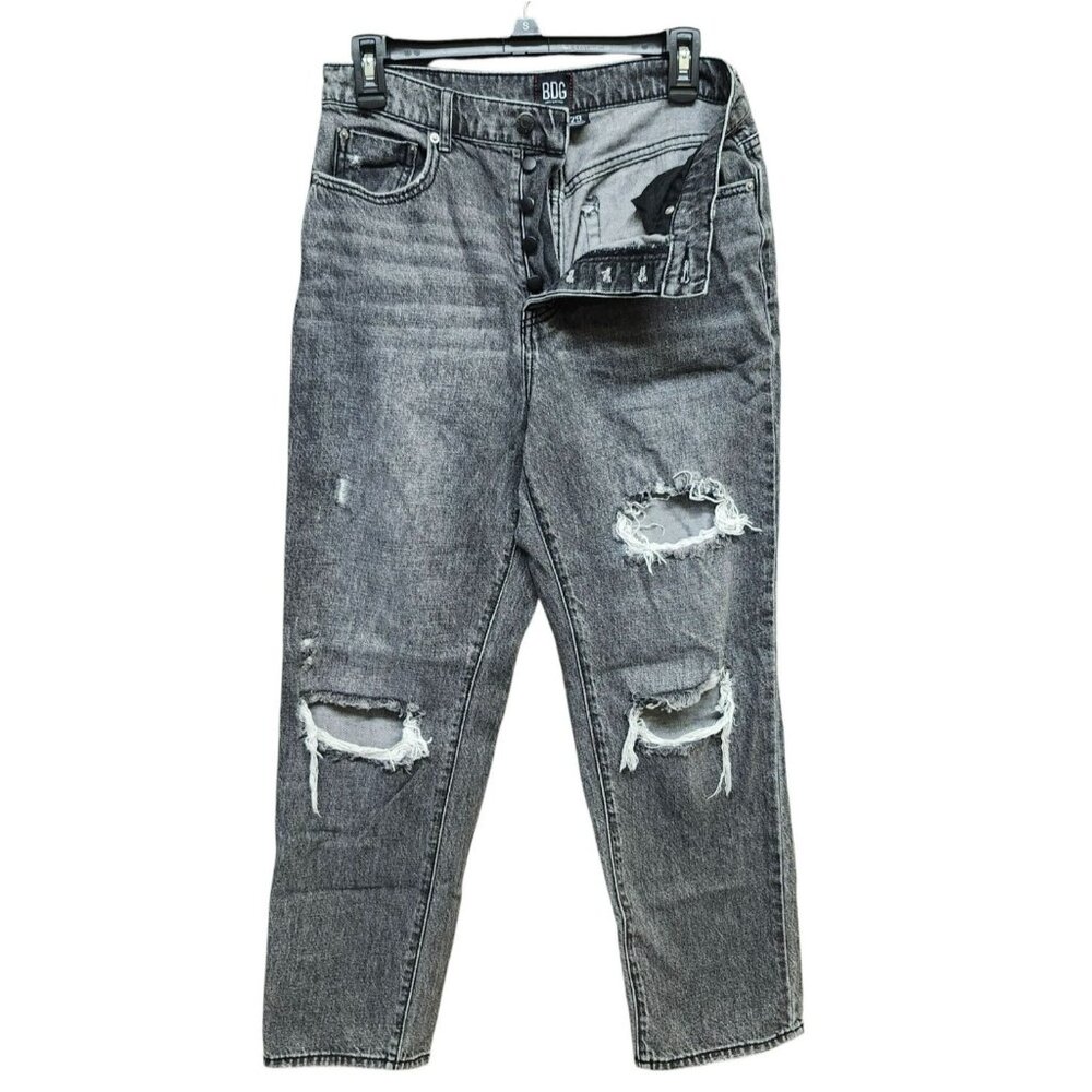 BGG Urban Outfitters Size 29 Straight Jean Black Button Fly Distressed High Rise